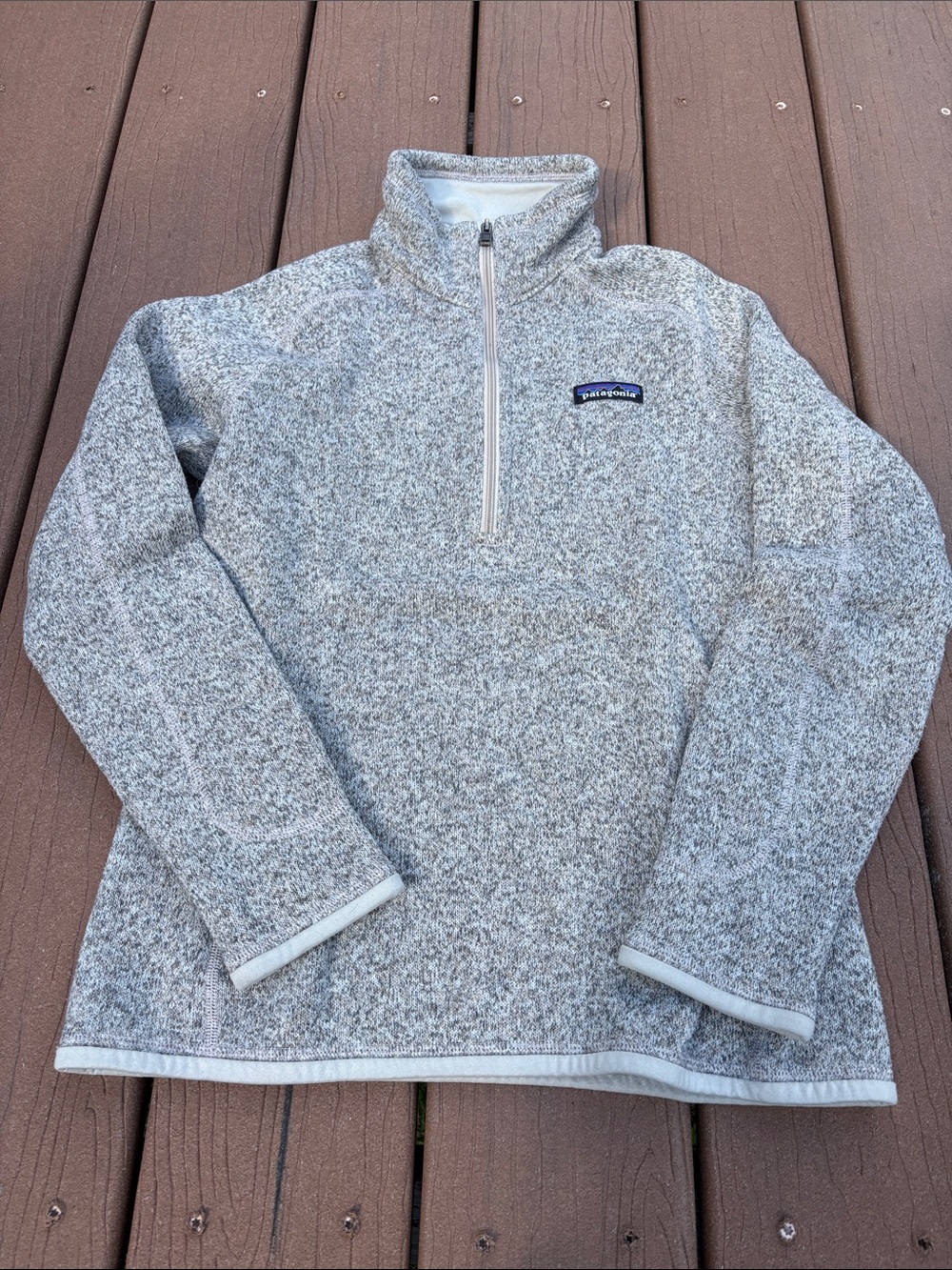 Patagonia Heathered Light Gray Quarter-Zip Pullover Sweater